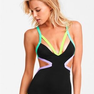 Victoria’s Secret CUT-OUT BLACK & NEON ONE-PIECE